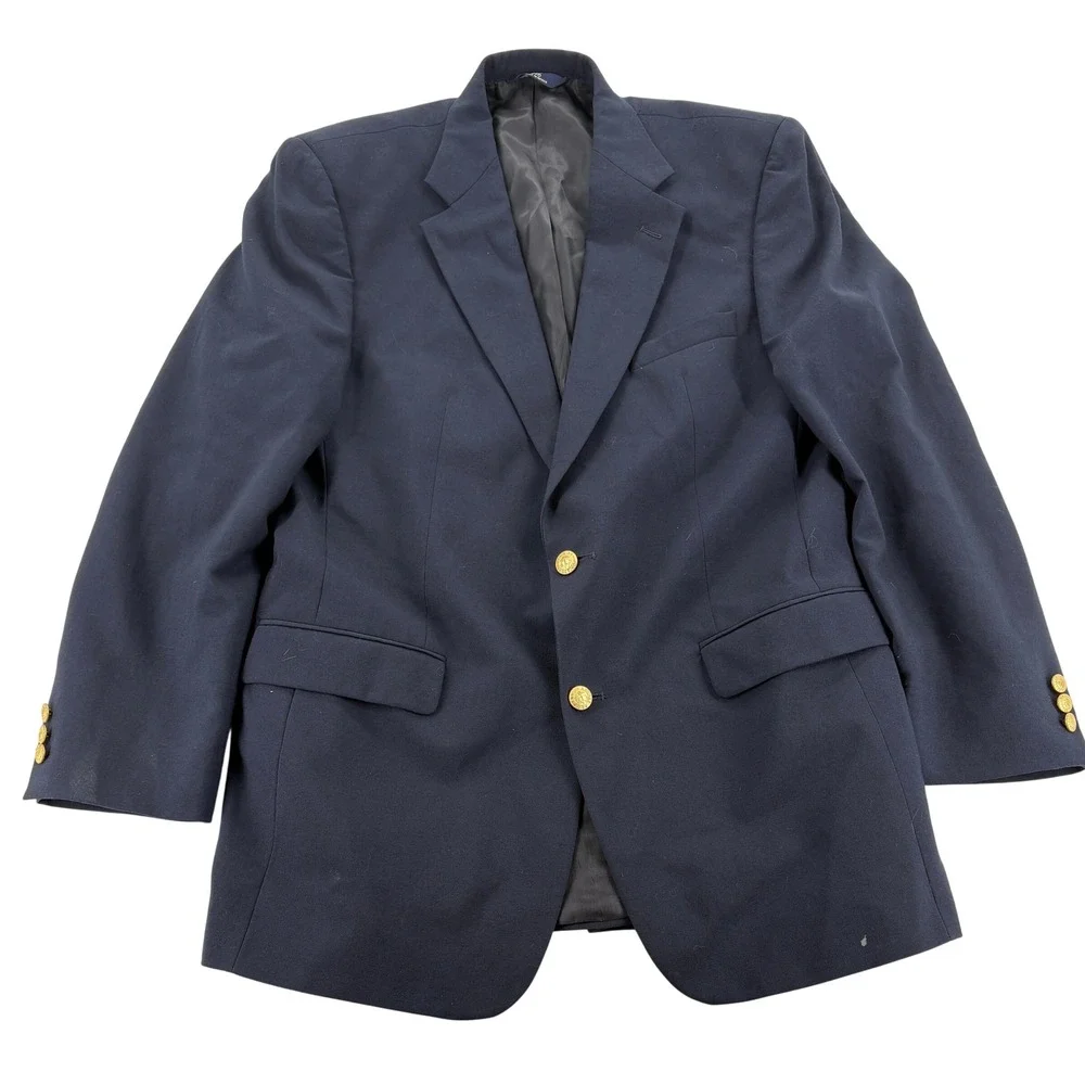 Brooks Brothers Blazer Navy Blue 100% Worsted Wool 346 Gold Crest Buttons